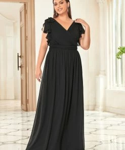 Ever-Pretty US Custom Size Elegant Pleated Ruffles Sleeves Chiffon Evening Dress Summer Dresses 2022