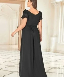 Ever-Pretty US Plus Size Ruched Bodice Formal Evening Dresses With Ruffles Sleeves