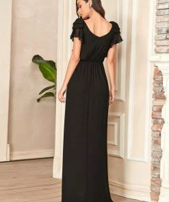 Ever-Pretty US SHOP BY OCCASION Elegant Pleated Bodice Ruffles Sleeves Chiffon Evening Dress