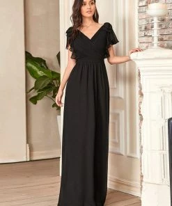 Ever-Pretty US SHOP BY OCCASION Elegant Pleated Bodice Ruffles Sleeves Chiffon Evening Dress