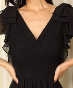 Ever-Pretty US SHOP BY OCCASION Elegant Pleated Bodice Ruffles Sleeves Chiffon Evening Dress