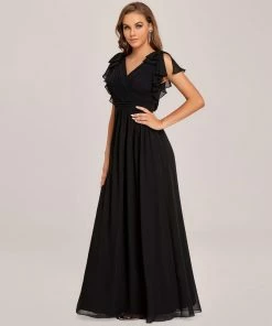 Ever-Pretty US SHOP BY OCCASION Elegant Pleated Bodice Ruffles Sleeves Chiffon Evening Dress