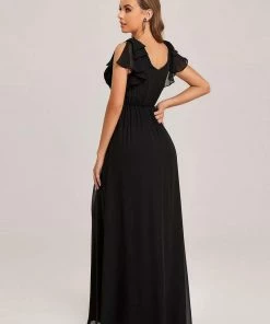 Ever-Pretty US SHOP BY OCCASION Elegant Pleated Bodice Ruffles Sleeves Chiffon Evening Dress
