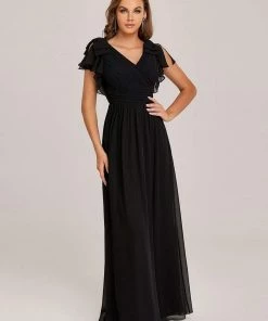 Ever-Pretty US SHOP BY OCCASION Elegant Pleated Bodice Ruffles Sleeves Chiffon Evening Dress