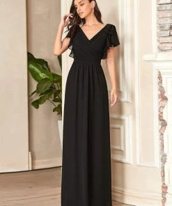Ever-Pretty US SHOP BY OCCASION Elegant Pleated Bodice Ruffles Sleeves Chiffon Evening Dress