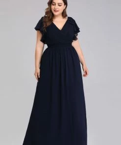 Ever-Pretty US Custom Size Elegant Pleated Ruffles Sleeves Chiffon Evening Dress Summer Dresses 2022