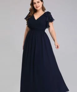 Ever-Pretty US Custom Size Elegant Pleated Ruffles Sleeves Chiffon Evening Dress Summer Dresses 2022