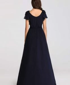 Ever-Pretty US SHOP BY OCCASION Elegant Pleated Bodice Ruffles Sleeves Chiffon Evening Dress