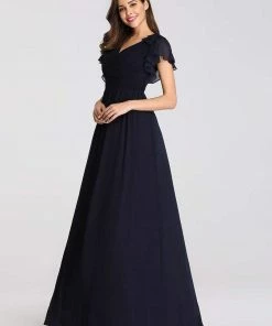 Ever-Pretty US SHOP BY OCCASION Elegant Pleated Bodice Ruffles Sleeves Chiffon Evening Dress