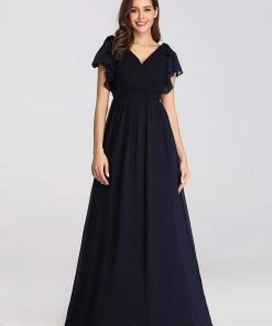Ever-Pretty US SHOP BY OCCASION Elegant Pleated Bodice Ruffles Sleeves Chiffon Evening Dress