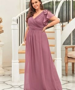 Ever-Pretty US Custom Size Elegant Pleated Ruffles Sleeves Chiffon Evening Dress Summer Dresses 2022