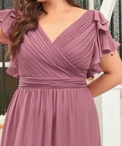 Ever-Pretty US Custom Size Elegant Pleated Ruffles Sleeves Chiffon Evening Dress Summer Dresses 2022