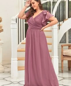 Ever-Pretty US SHOP BY OCCASION Elegant Pleated Bodice Ruffles Sleeves Chiffon Evening Dress