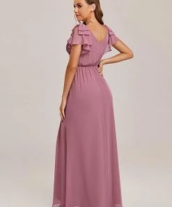 Ever-Pretty US SHOP BY OCCASION Elegant Pleated Bodice Ruffles Sleeves Chiffon Evening Dress