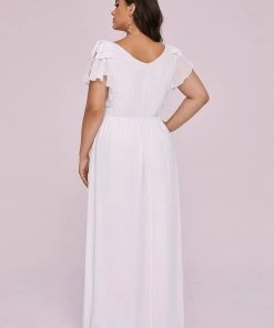 Ever-Pretty US Plus Size Ruched Bodice Formal Evening Dresses With Ruffles Sleeves