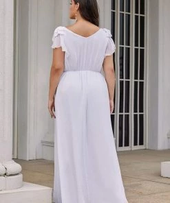 Ever-Pretty US SHOP BY OCCASION Elegant Pleated Bodice Ruffles Sleeves Chiffon Evening Dress