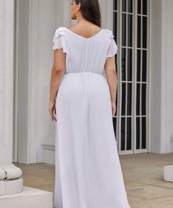 Ever-Pretty US Plus Size Ruched Bodice Formal Evening Dresses With Ruffles Sleeves