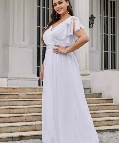 Ever-Pretty US Plus Size Ruched Bodice Formal Evening Dresses With Ruffles Sleeves