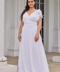 Ever-Pretty US SHOP BY OCCASION Elegant Pleated Bodice Ruffles Sleeves Chiffon Evening Dress