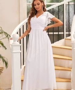 Ever-Pretty US SHOP BY OCCASION Elegant Pleated Bodice Ruffles Sleeves Chiffon Evening Dress