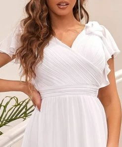 Ever-Pretty US SHOP BY OCCASION Elegant Pleated Bodice Ruffles Sleeves Chiffon Evening Dress