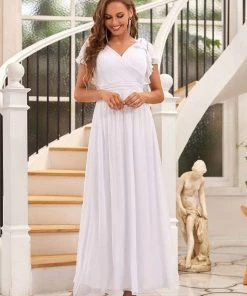 Ever-Pretty US SHOP BY OCCASION Elegant Pleated Bodice Ruffles Sleeves Chiffon Evening Dress
