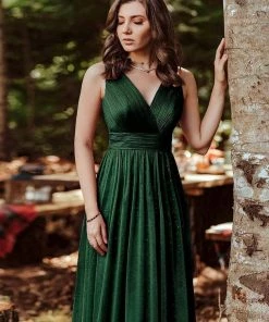 Ever-Pretty US Double V Neck Floor Length Sparkly Evening Dresses For Party SHOP BY OCCASION