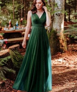 Ever-Pretty US Double V Neck Floor Length Sparkly Evening Dresses For Party SHOP BY OCCASION