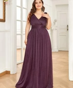Ever-Pretty US Double V Neck Floor Length Sparkly Evening Dresses For Party SHOP BY OCCASION