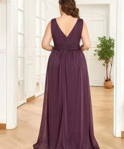 Ever-Pretty US Double V Neck Maxi Long Plus Size Sparkly Evening Dresses For Party