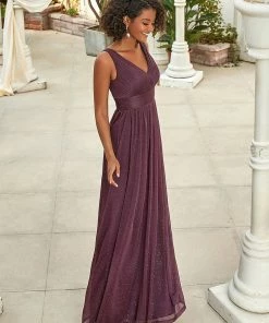 Ever-Pretty US Double V Neck Floor Length Sparkly Evening Dresses For Party SHOP BY OCCASION