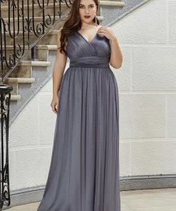 Ever-Pretty US Double V Neck Maxi Long Plus Size Sparkly Evening Dresses For Party