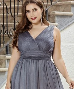 Ever-Pretty US Double V Neck Maxi Long Plus Size Sparkly Evening Dresses For Party