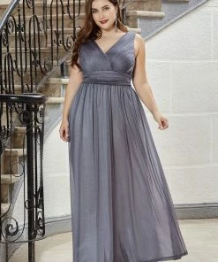 Ever-Pretty US Double V Neck Maxi Long Plus Size Sparkly Evening Dresses For Party