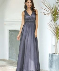 Ever-Pretty US Double V Neck Floor Length Sparkly Evening Dresses For Party SHOP BY OCCASION