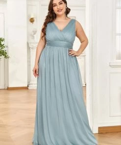 Ever-Pretty US Double V Neck Maxi Long Plus Size Sparkly Evening Dresses For Party