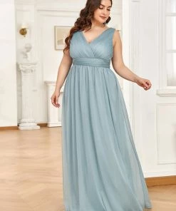 Ever-Pretty US Double V Neck Floor Length Sparkly Evening Dresses