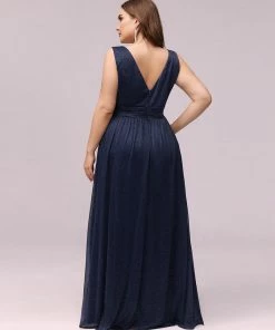 Ever-Pretty US Double V Neck Maxi Long Plus Size Sparkly Evening Dresses For Party