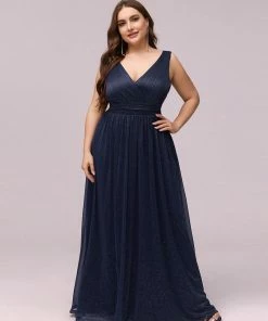 Ever-Pretty US Double V Neck Maxi Long Plus Size Sparkly Evening Dresses For Party
