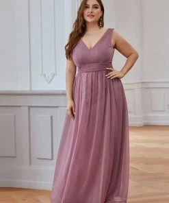 Ever-Pretty US Double V Neck Maxi Long Plus Size Sparkly Evening Dresses For Party
