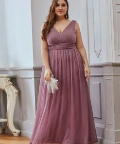 Ever-Pretty US Double V Neck Maxi Long Plus Size Sparkly Evening Dresses For Party