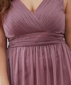 Ever-Pretty US Double V Neck Maxi Long Plus Size Sparkly Evening Dresses For Party
