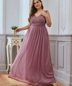 Ever-Pretty US Double V Neck Maxi Long Plus Size Sparkly Evening Dresses For Party