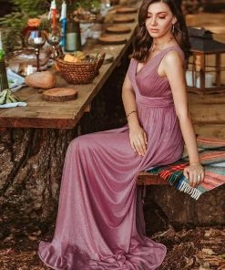 Ever-Pretty US Double V Neck Floor Length Sparkly Evening Dresses For Party SHOP BY OCCASION