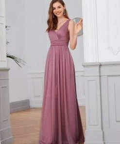 Ever-Pretty US Double V Neck Floor Length Sparkly Evening Dresses For Party SHOP BY OCCASION