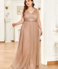 Ever-Pretty US Double V Neck Maxi Long Plus Size Sparkly Evening Dresses For Party