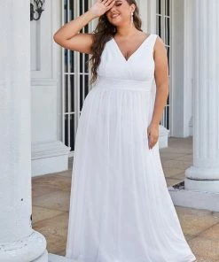 Ever-Pretty US Double V Neck Maxi Long Plus Size Sparkly Evening Dresses For Party