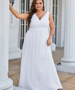 Ever-Pretty US Double V Neck Maxi Long Plus Size Sparkly Evening Dresses For Party