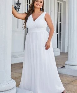 Ever-Pretty US Double V Neck Maxi Long Plus Size Sparkly Evening Dresses For Party