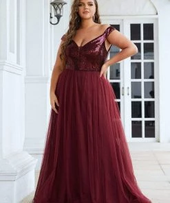 Ever-Pretty US Plus Size Shiny Sequin Bodice Off The Shoulder Maxi Tulle Formal Evening Dress SHOP BY OCCASION